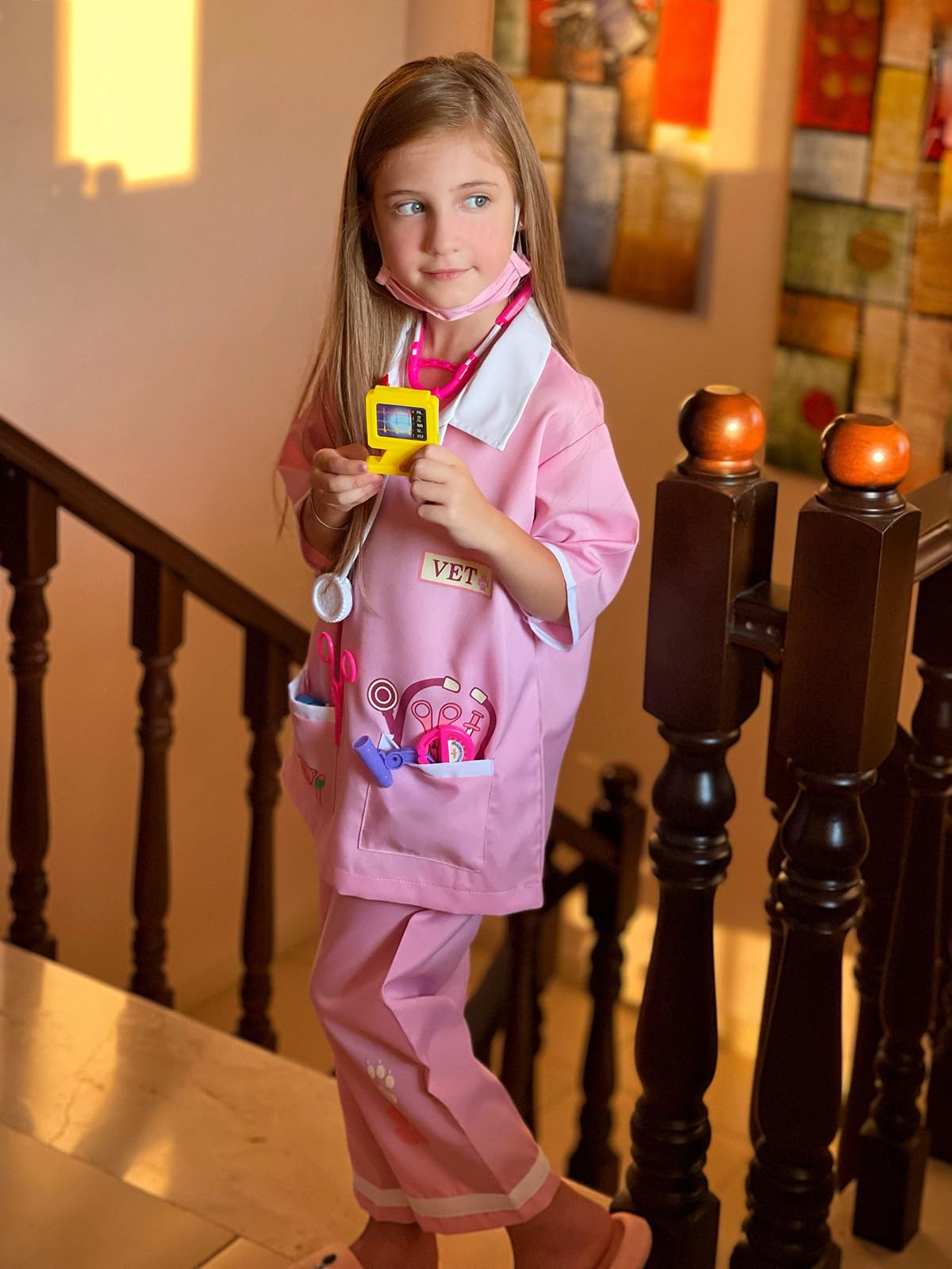 Lontakids Kids Animal Doctor Role Play Costume Veterinarian Pretend Play Dress Up Set With Medical Kit (8-10 Years, Pink)