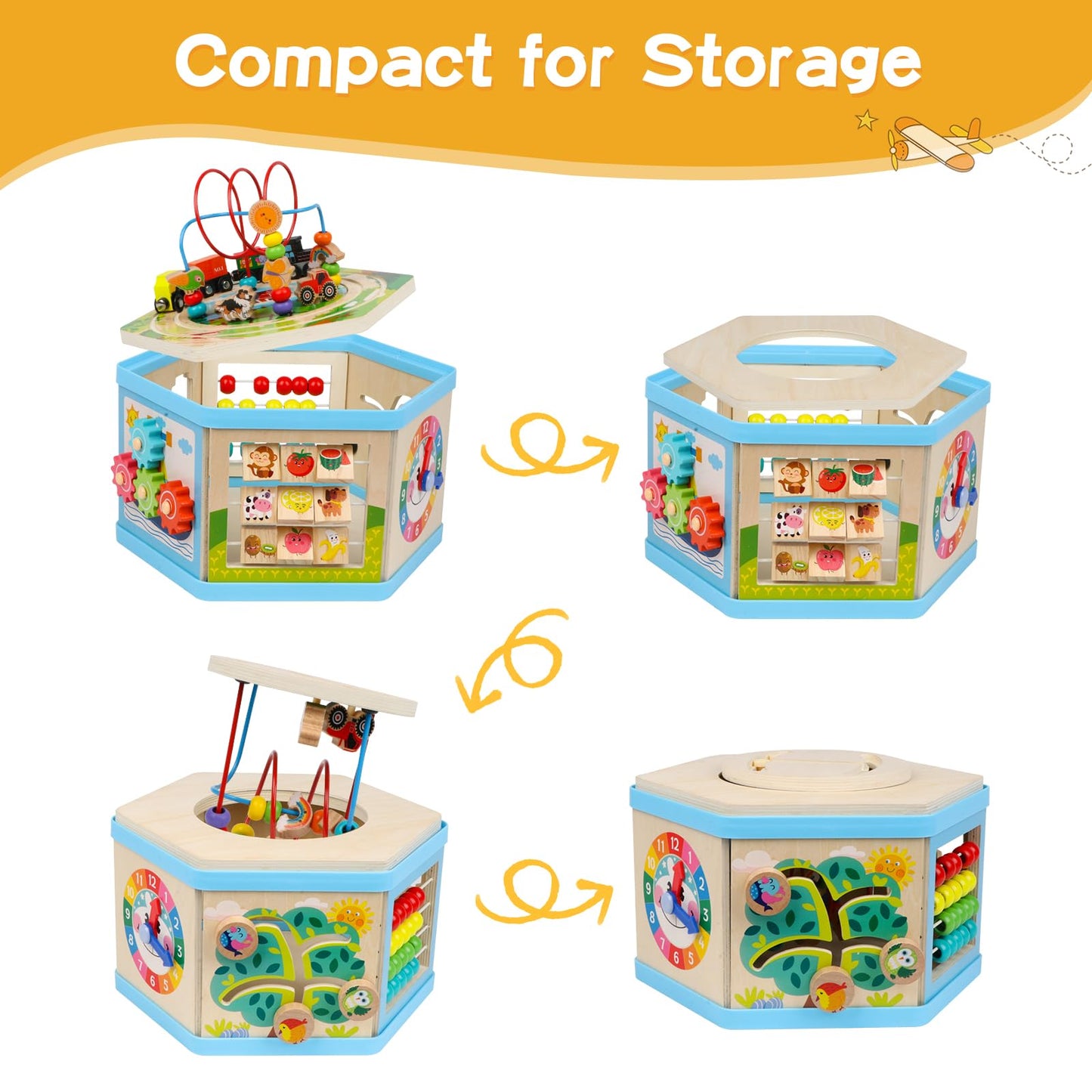 FOPNETS Wooden Activity Cube 9-in-1 Montessori Toys for Toddlers 1+ Years - Educational Learning Gift Bead Maze & Shape Sorter