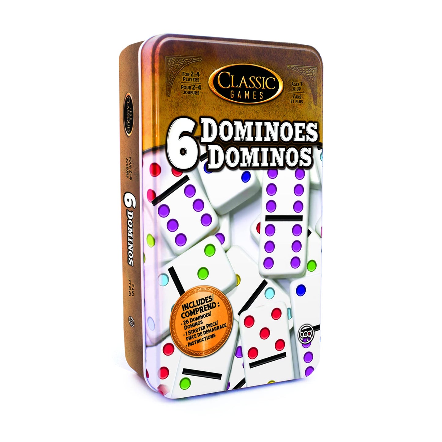 Tcg Toys Classic Games - Double 6 Dominoes Tin - Be The First To Win! Great For Boys And Girls Over Age 7