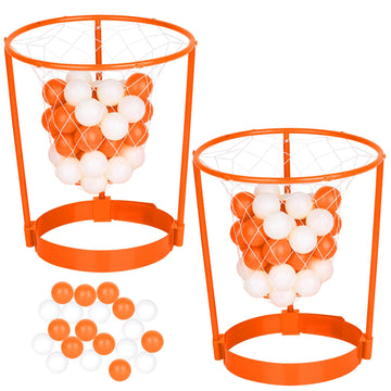 2 Pack Head Hoop Basketball Party Game For Kids And Adults Carnival Game Adjustable Basket Net Headband With 20 Balls For Carnival Party Birthday Party Family Indoor Outdoor Game (Orange)