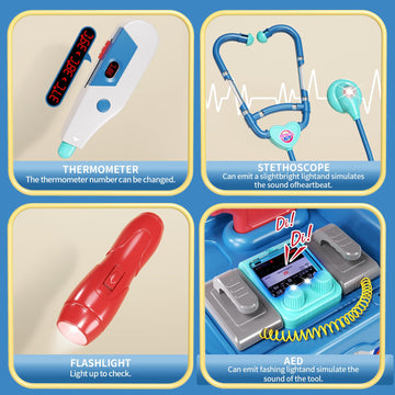 Doctor Kit for Kids, Pretend Doctor Playset for Toddlers with Cart, Costume and Stethoscope, Role Play Medical Toy for Girls Boy