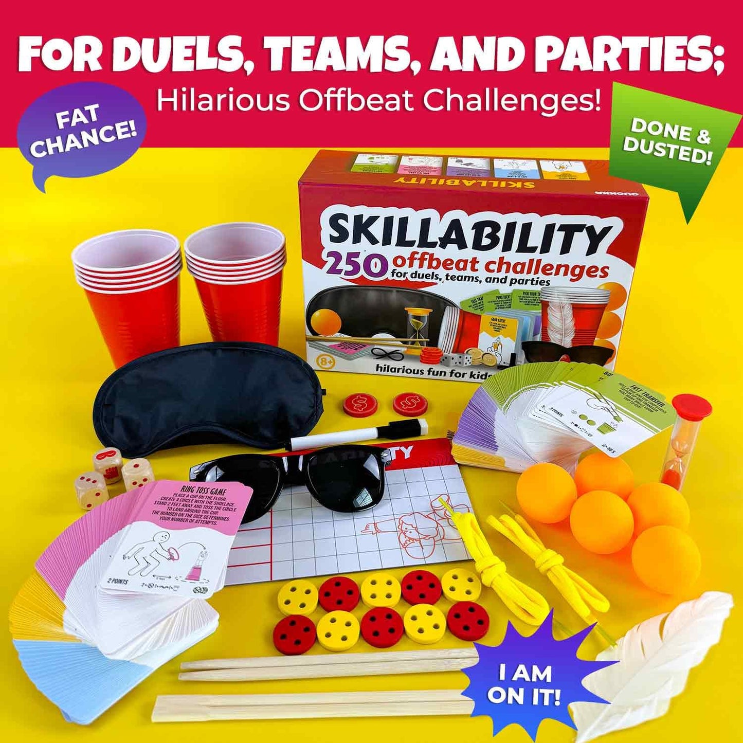 QUOKKA Challenge Game Set - 250 Unique Cards with Fun Tasks - Family Game for Kids mature-themeds - Perfect for Game Nights  Parties  TeamBuilding - Includes Reusable Props  Special Dice  Interactive Gameplay