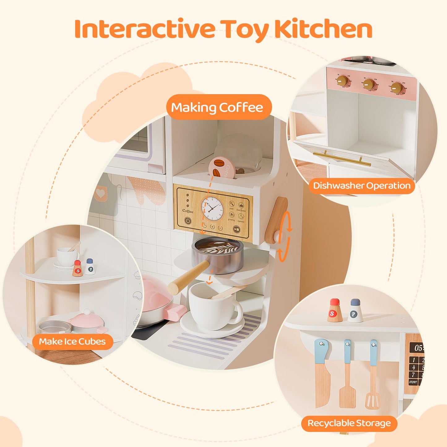 Joymor Kids Play Kitchen Sets, Toddler Kitchen W/Kitchen Sink & Ample Play Kitchen Accessories, Ideal For Creative Pretend Play