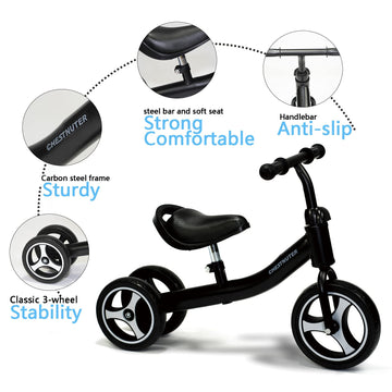Chestnuter Baby Balance Bike, Toy Gift For 1 2 3 Year Old, Sturdy Toddler Balance Bicycle, Best Birthday Gift For 12-36 Months Boy Girl, Indoor Outdoor Kids Riding Toys With 3 Wheels(Black)