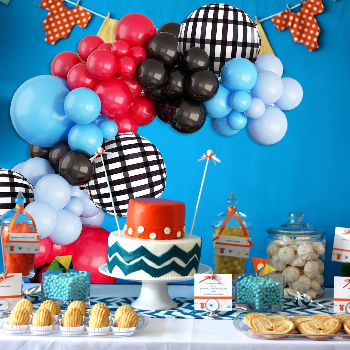 Race Car Balloons Arch Garland Kit Red Blue Black Checkered Flag Foil Balloon Racing Car Theme Two Fast 2Nd Birthday Race Car Theme Party Decorations Supplies For Boys