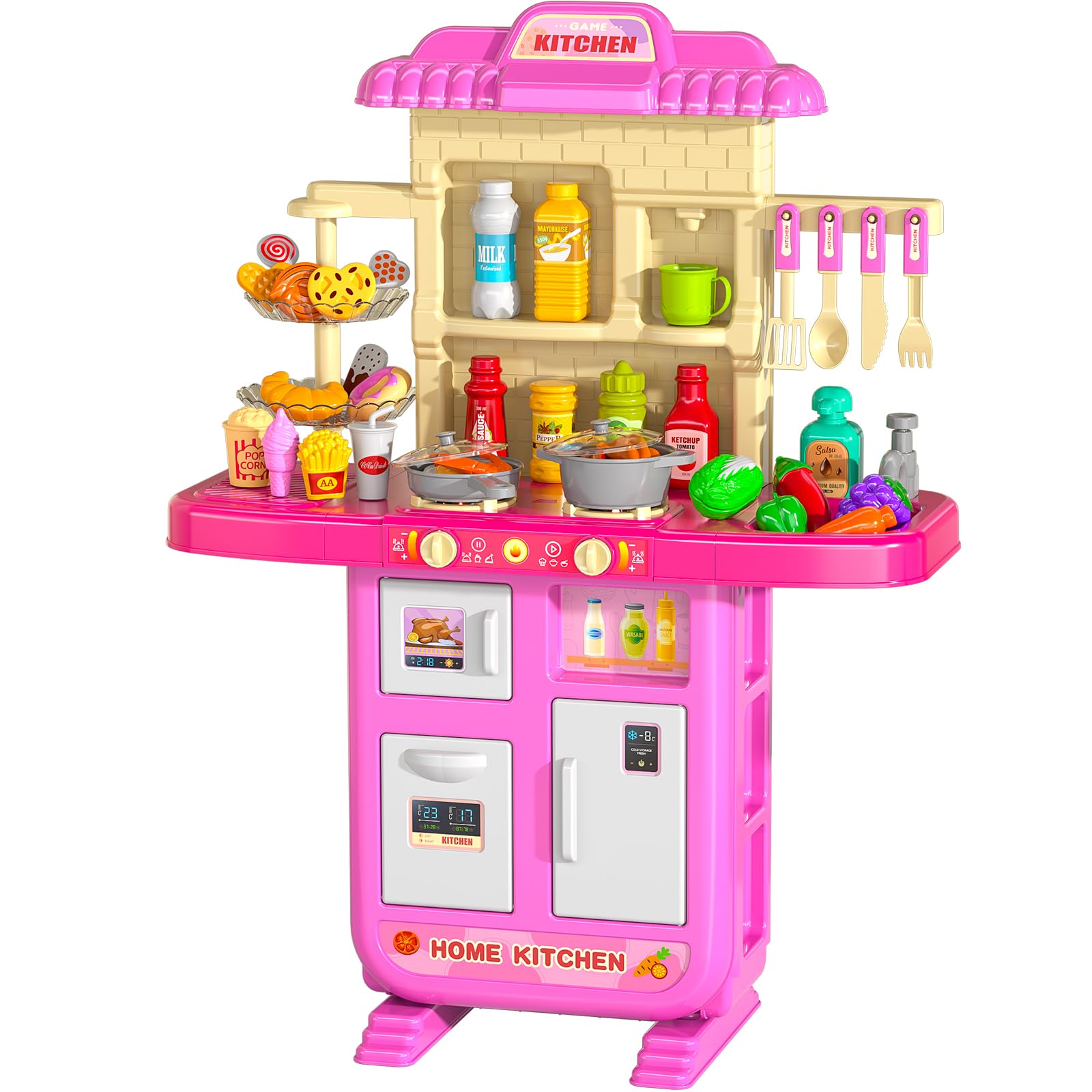 Temi Pretend Food Kitchen Toys For Kids Ages 4-8, Kitchen Set For Toddlers 1-3, Play Kitchen Accessories W/Real Sounds Light, Fo