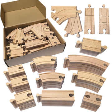 MUYUTOY Wooden Train Track 44Pcs, Wood Train Tracks Expansion Accessories Expansion Pack fits Melissa and Doug, Brio, Thomas, Mo