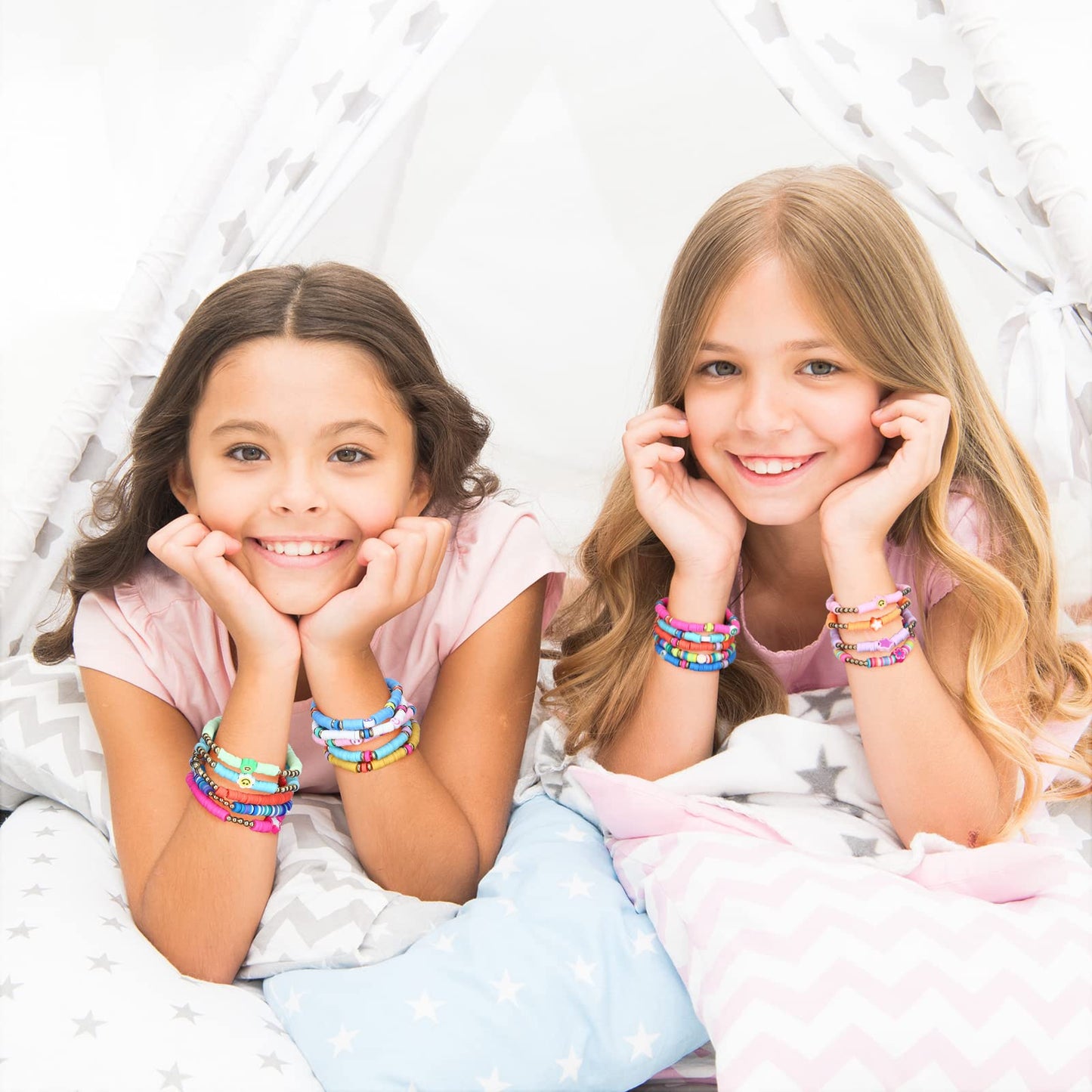 Jadive 48 Pcs Colorful Kids Friendship Bracelet Set Adjustable Stretch Beaded Bracelets Bracelet Preppy Heishi Surfer Bracelets