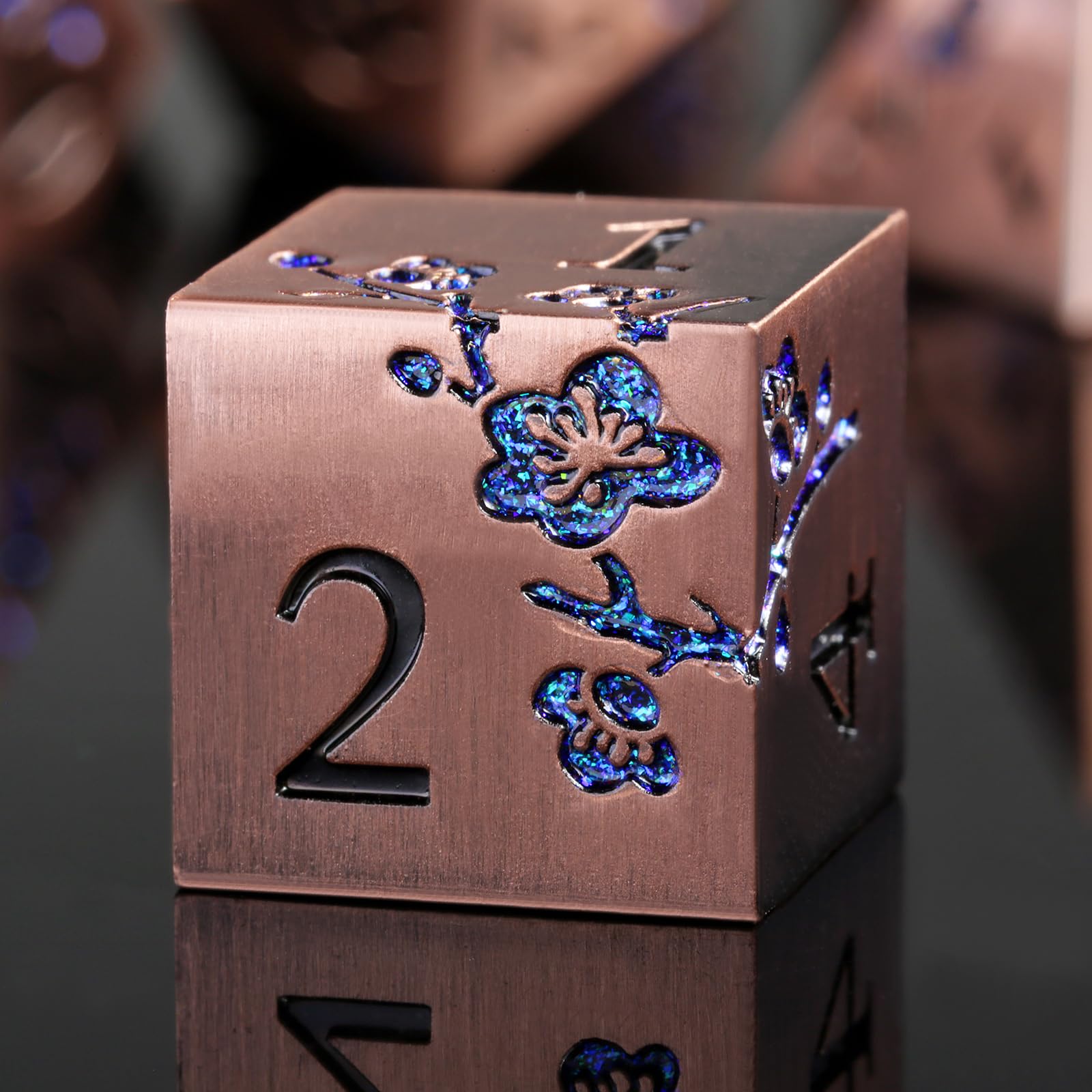 DNDND Metal Dice, 7 PCS Heavy Solid Metallic Flower DND Dice Set with Grogeous Gift Case for D&D Dungeons and Dragon Tabletop Ga