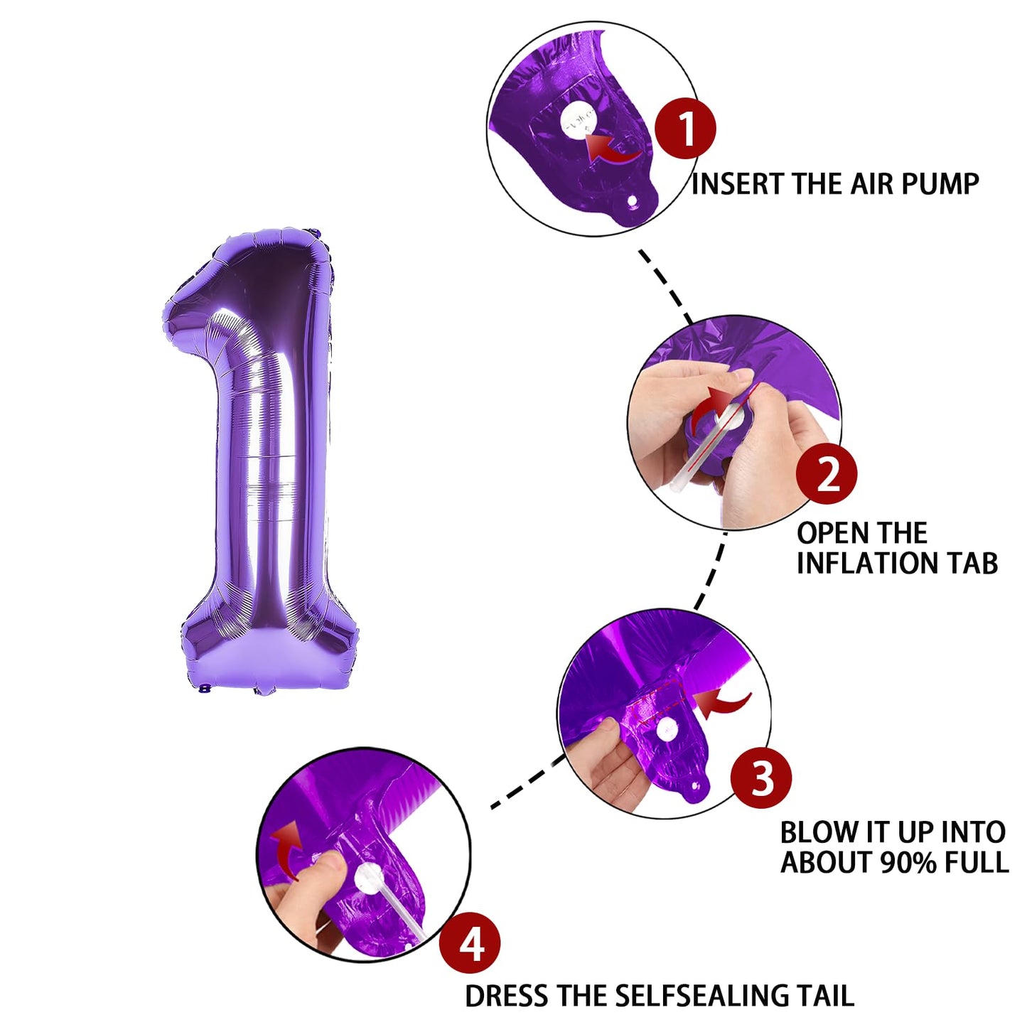 1 Number Balloon Purple 40 Inch Big Foil Mylar 1St Balloons For 1 Year Old Boy Girl Birthday Party Decorations Wedding Anniversa