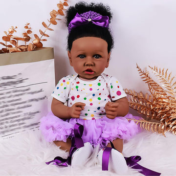 Kgniess Me Lifelike Reborn Baby Dolls Black Girl-22-Inch Realistic Silicone Reborn Baby Doll African American Reborn Toddler Real Life Newborn Baby Doll Gifts For Kids Age 3+