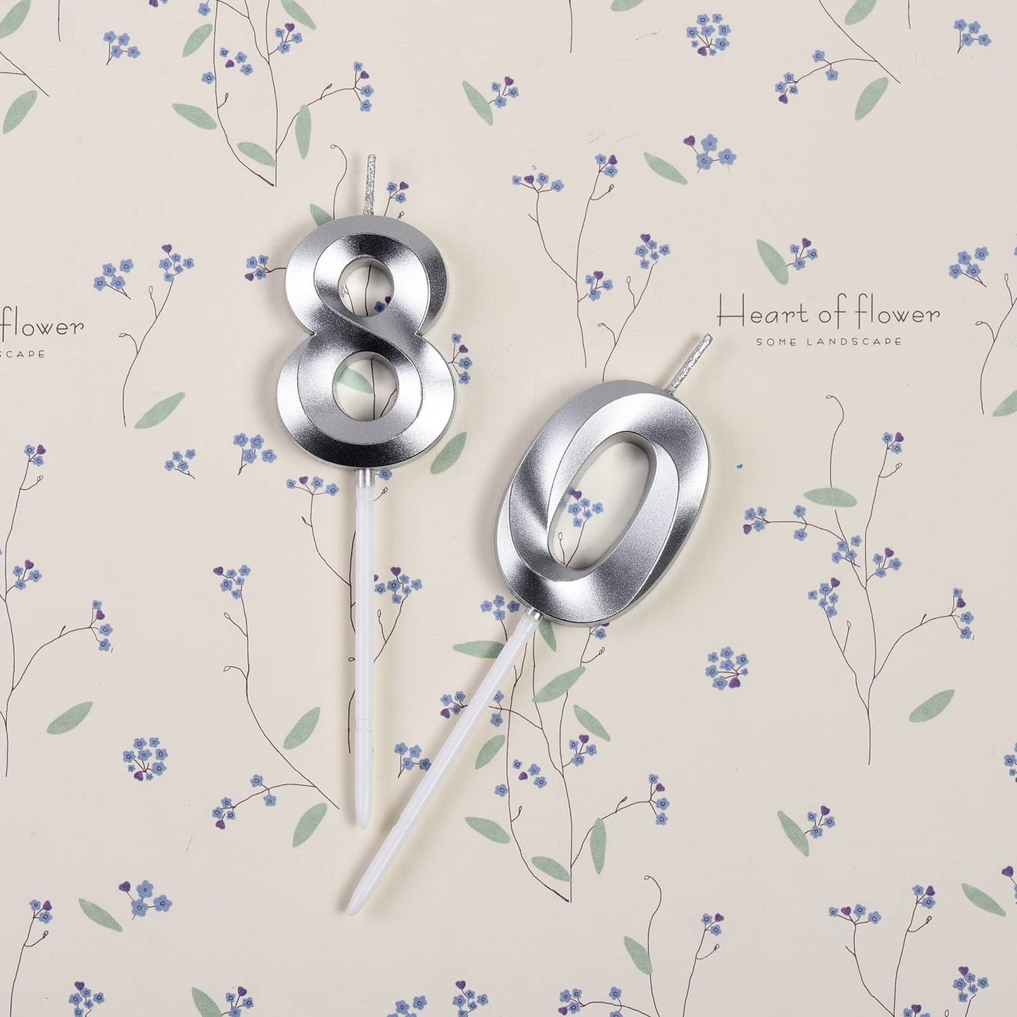 Silver 80th Birthday Candles, Number 80 Cake Topper for Birthday Decorations Party Decoration