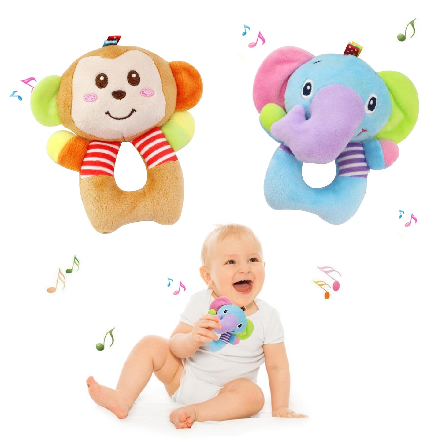 Baby Car Seat Toys, Infant Soft Plush Rattle, Cute Animal Doll,Early Development Hanging Stroller Toys for Newborn Boys Girls Gi