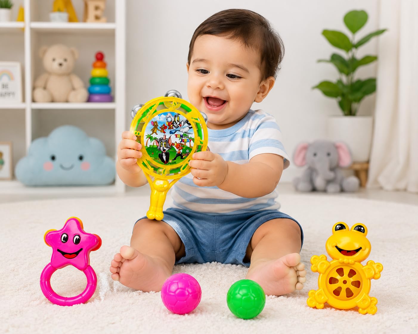 Kidzfun Baby Rattle Toy Set For Infants | 5 Pcs Colorful Musical Rattle & Teether Toys | Bpa Free Hand Grip Sensory Toys For New