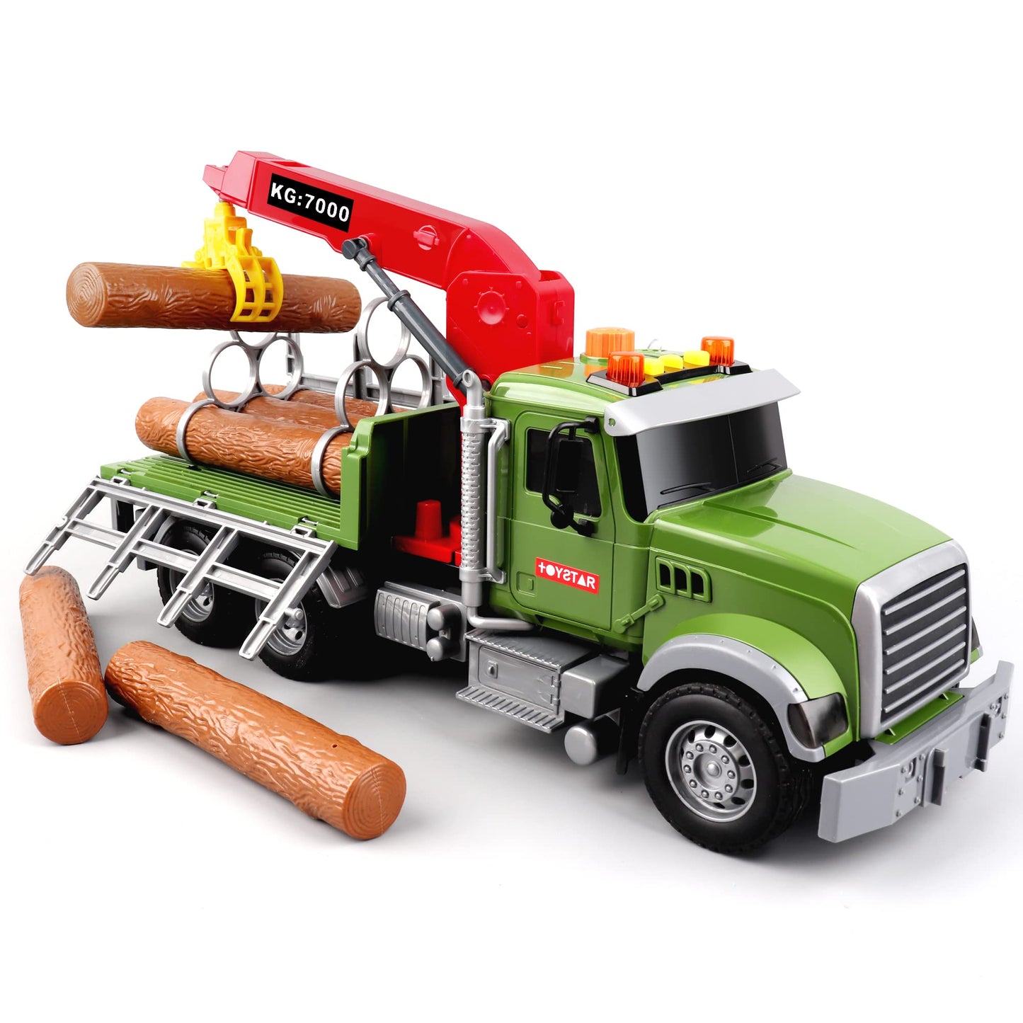 Dwi Dowellin Kids Toys for 3 4 5 6 7 Years Old Boys,15'' Large Timber Truck with Loading Crane and 6 Trunks,Birthday Gifts for B