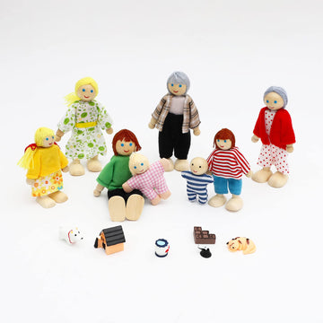 Onest 14 Pieces Wooden Dollhouse Family Set Mini People Figures Sets Dollhouse Dolls Wooden Doll Family Pretend Play Figures Accessories For Pretend Doll House Toy