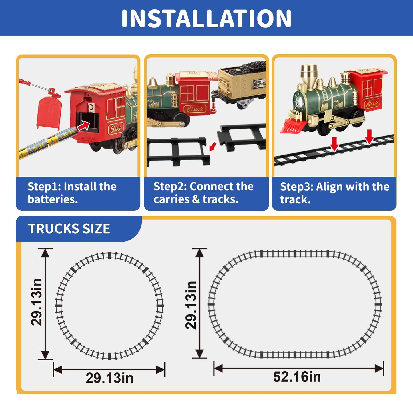 Juqu Train Set-Electric Train Sets For Boys Toddlers Classical Train Toys,Battery-Powered Locomotive Engine With Sound And Light
