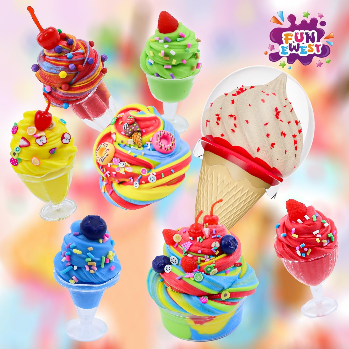 Mini Ice Cream Slime Kit For Girls, Fluffy Butter Slime Making Kit, Diy Slime Kit With 30+ Pieces For Ages 8-12, Fun Holiday Gif