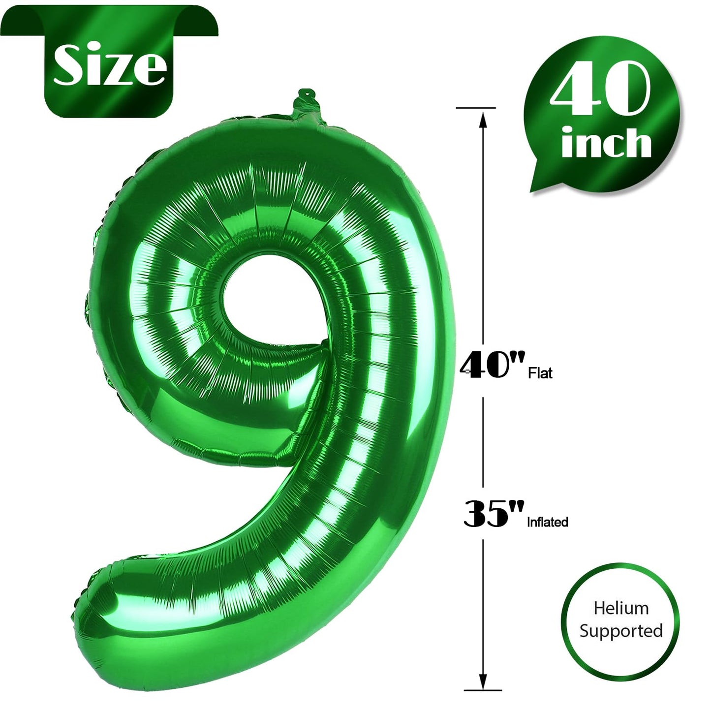 Green 9 Balloon, Number Balloons 40 Inch, 9Th Giant Birthday Decorations For Boys Girls,19Th 29Th Green Party Decorations Suppli