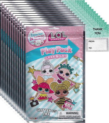 LOL Dolls Grab n Go Play Pack Bulk - Bundle of 12 Play Packs with Stickers, Coloring Book, and Crayons - Ideal for Ages 3 and up