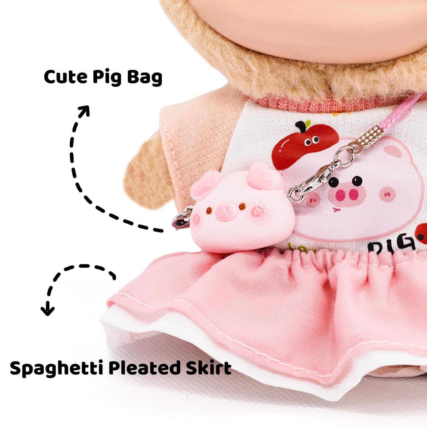 LYBHYQTII Clothes for 17cm Dolls Pink Cute Style 4 Piece Set Including a Bow  Shirt  Skirt  and Piglet Bag  Fashion Dolls Outfit with enhanced Dolls Accessories for Play & Display - No Doll