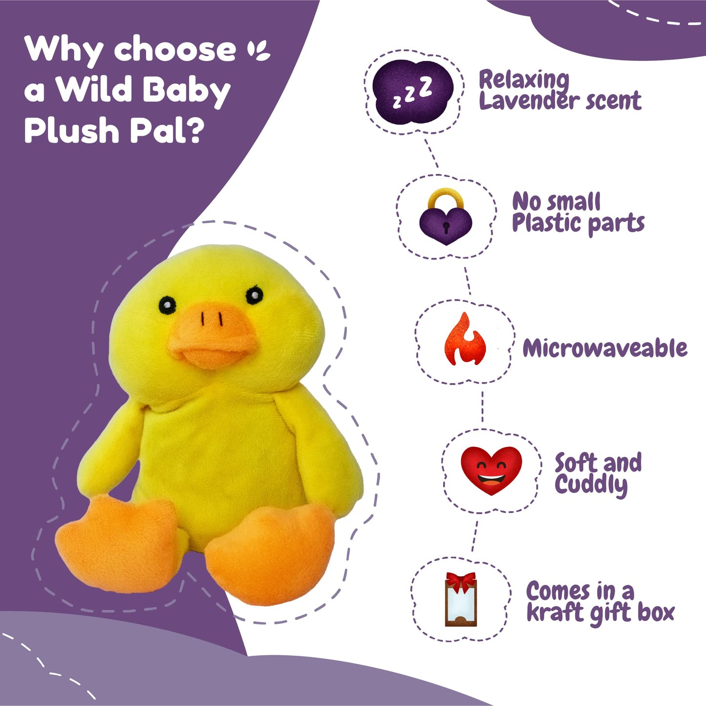 Wild Baby Yellow Duck Weighted Stuffed Animals - Microwavable Animals With Lavender, 12 Inch Heatable Plush For Kids - Soft, Cuddly, Warming Stuffed Animal For Baby - Gift Box Ready