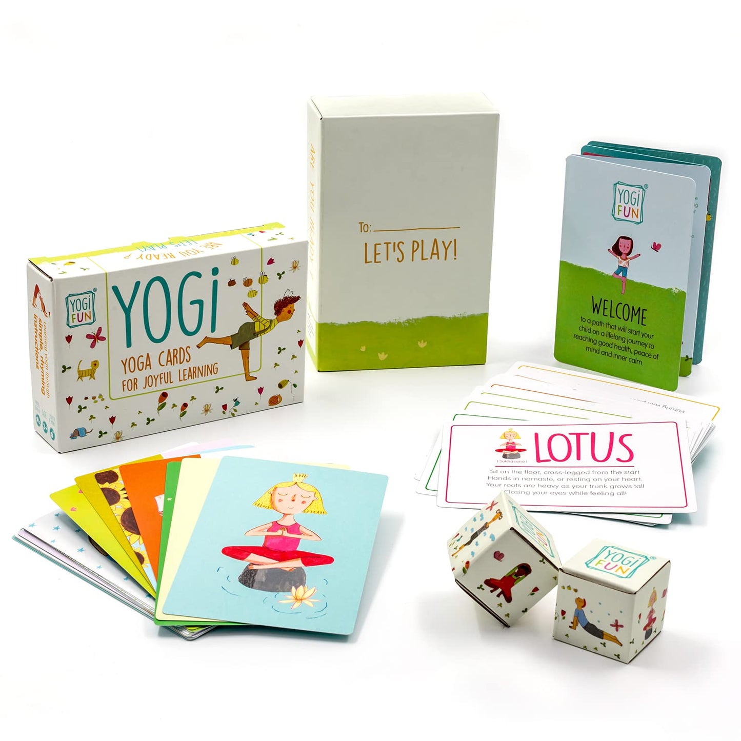 YOGi FUN Kids Yoga Cards Kit with Illustrations  Rhyming Poems  Birthday Activity and 2 DIY Dice