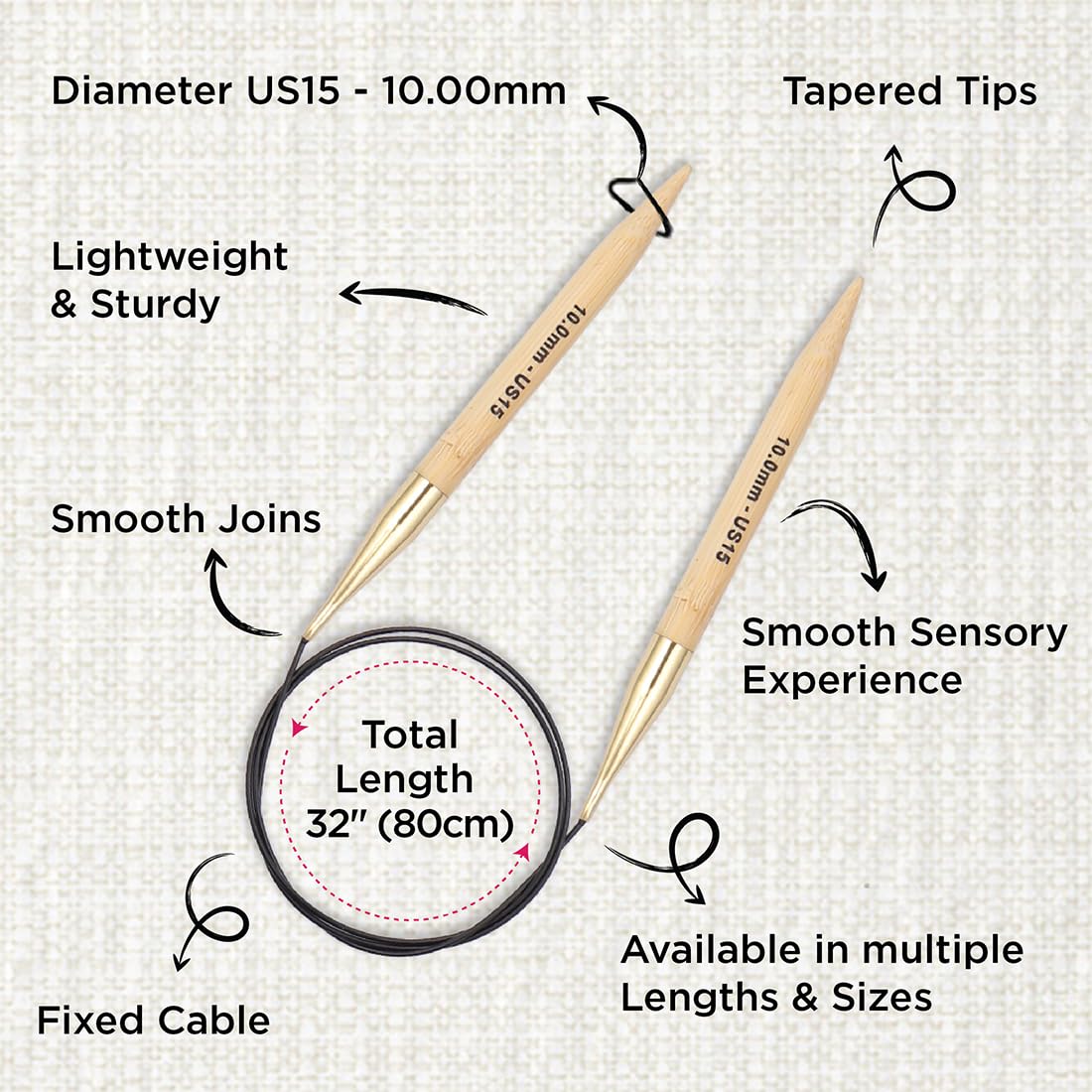 KnitPro Bamboo Circular Knitting Needle 80cm x 10mm Brown K22256