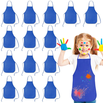 Kuuqa 16Pack Kids Art Aprons Bulk Blue Children Painting Aprons Art Smocks For Craft Kitchen Classroom Painting Party Supplies