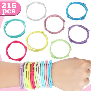 216 Neon Friendship Bracelets Bulk for Kids Birthday Classroom Student Gift Adjustable Paracord Bracelets Rope Woven Neon Colors