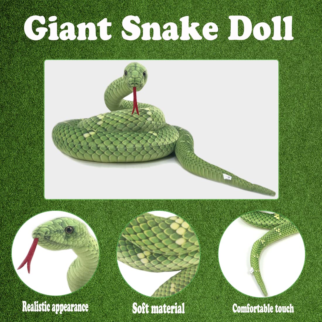 Mukouxun 112 Inch Stuffed Anaconda - Green Kids Plush Snake Toy with Prank Props