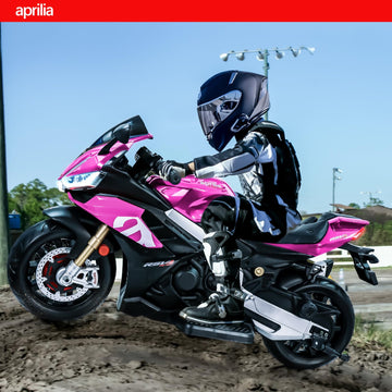 TCARAIWEN Aprilia Licensed 24V Kids Electric Motorcycle, Max Speed 10mph Ride-On Motorcycle with Training Wheels, Key Switch and