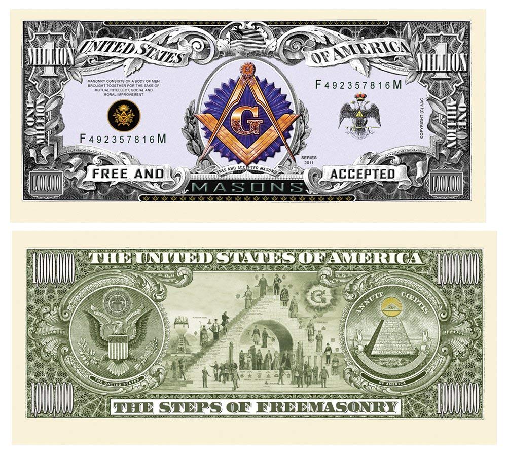 American Art Classics Freemason - Masonic Million Dollar Bill - Limited Edition Collectible Novelty Dollar Bill In Currency Holder Protector - Best Gift Or Keepsake For Masons