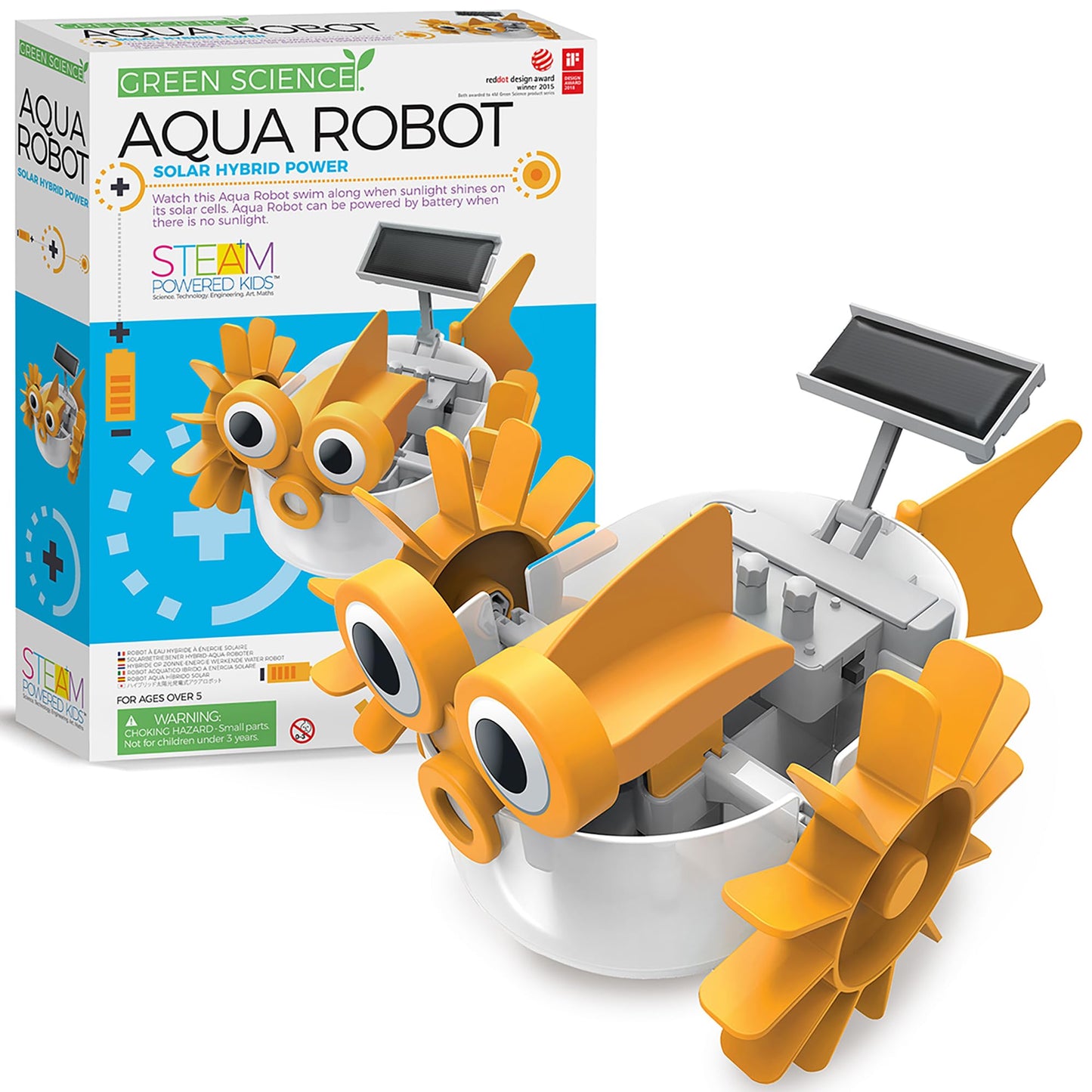 4M: Green Science: Aqua Robot - DIY Water Swimming Fish Toy Robot, Solar & Battery Hybrid Power, STEM Building Craft & Activity
