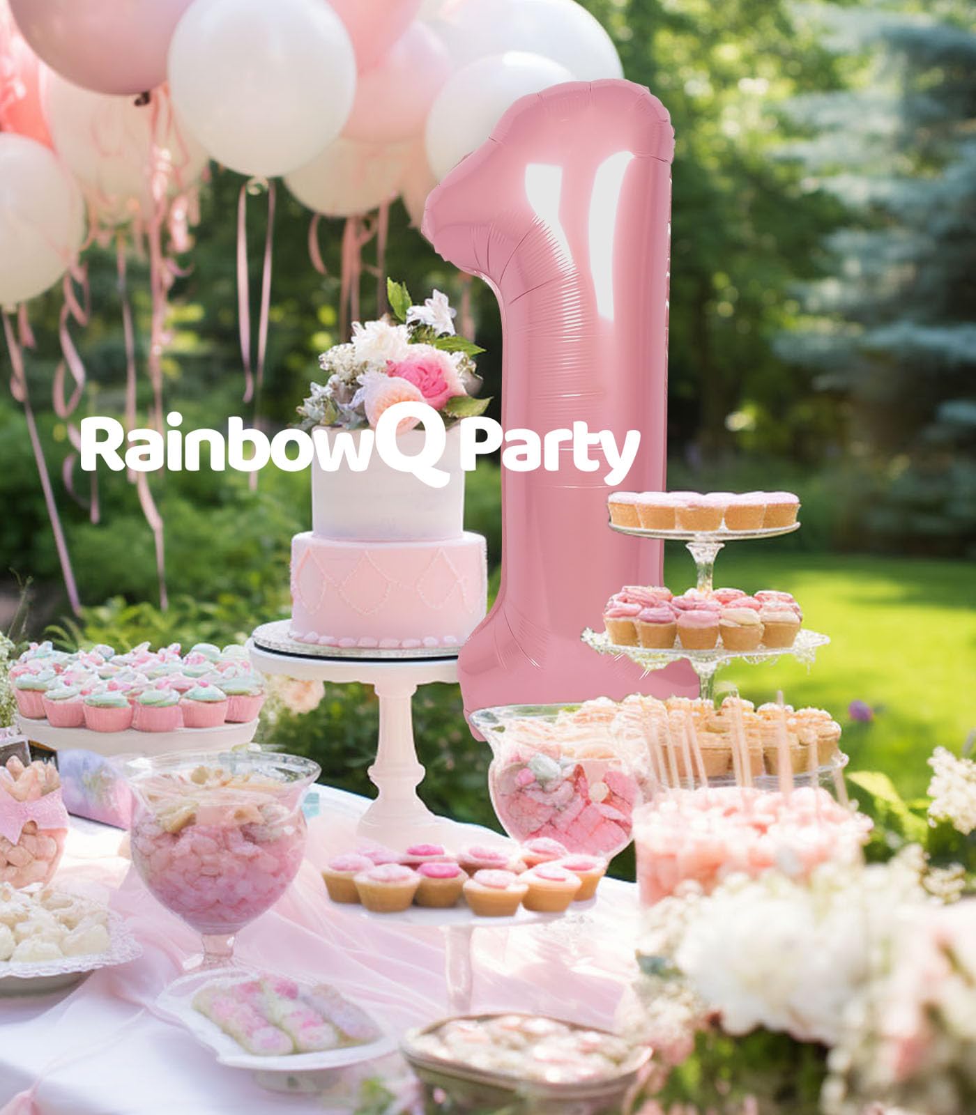 Rainbowq Party 1 Balloon Number 40 Inch For Boy Or Girl Big Pink 0-9 Foil Mylar Large 1 Number Balloon Happy 1St Birthday Party