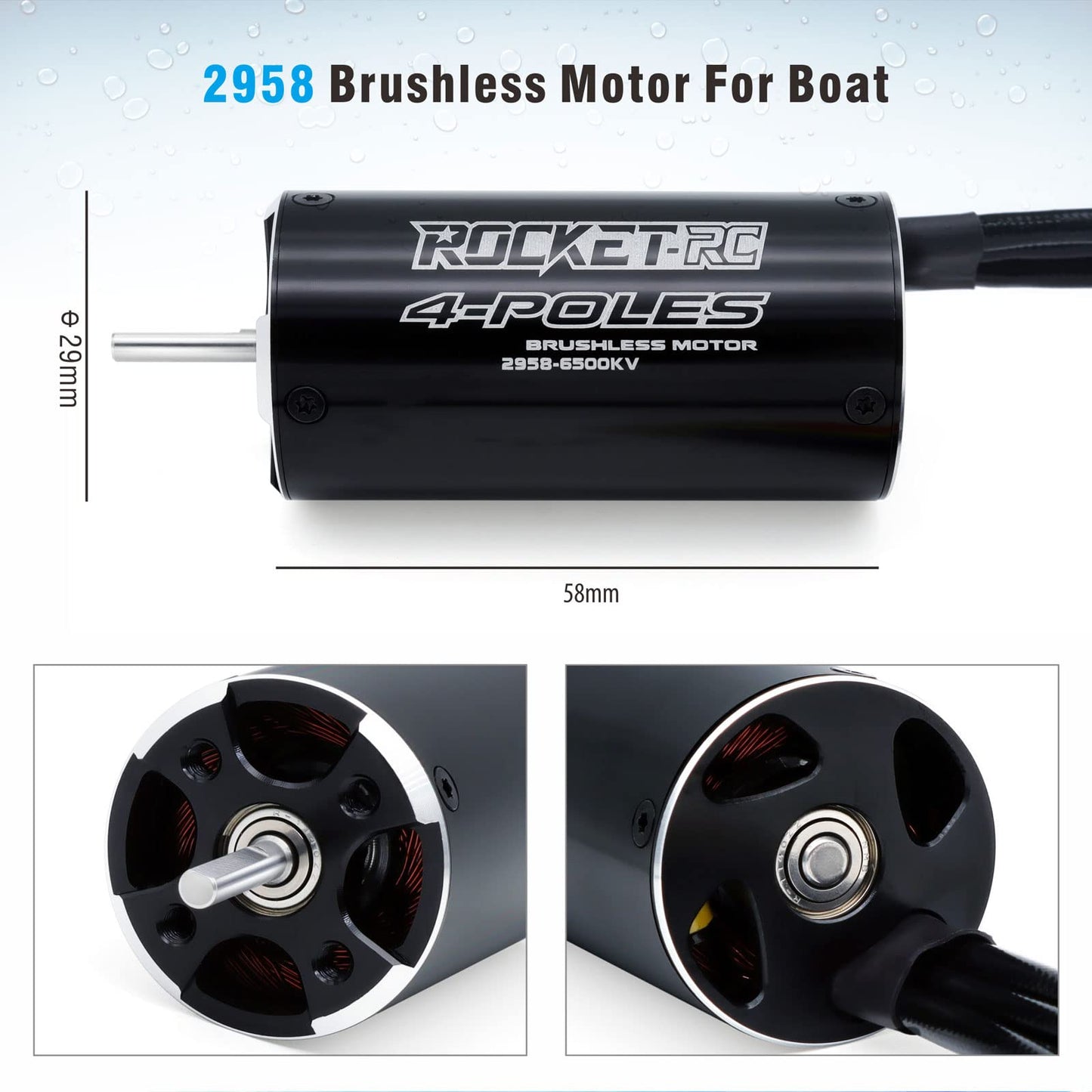 Brushless Rc Boat Motor, Surpass Hobby 2958 6500KV Brushless Motor with Cooling Set Design for RC Boat (6500kv)