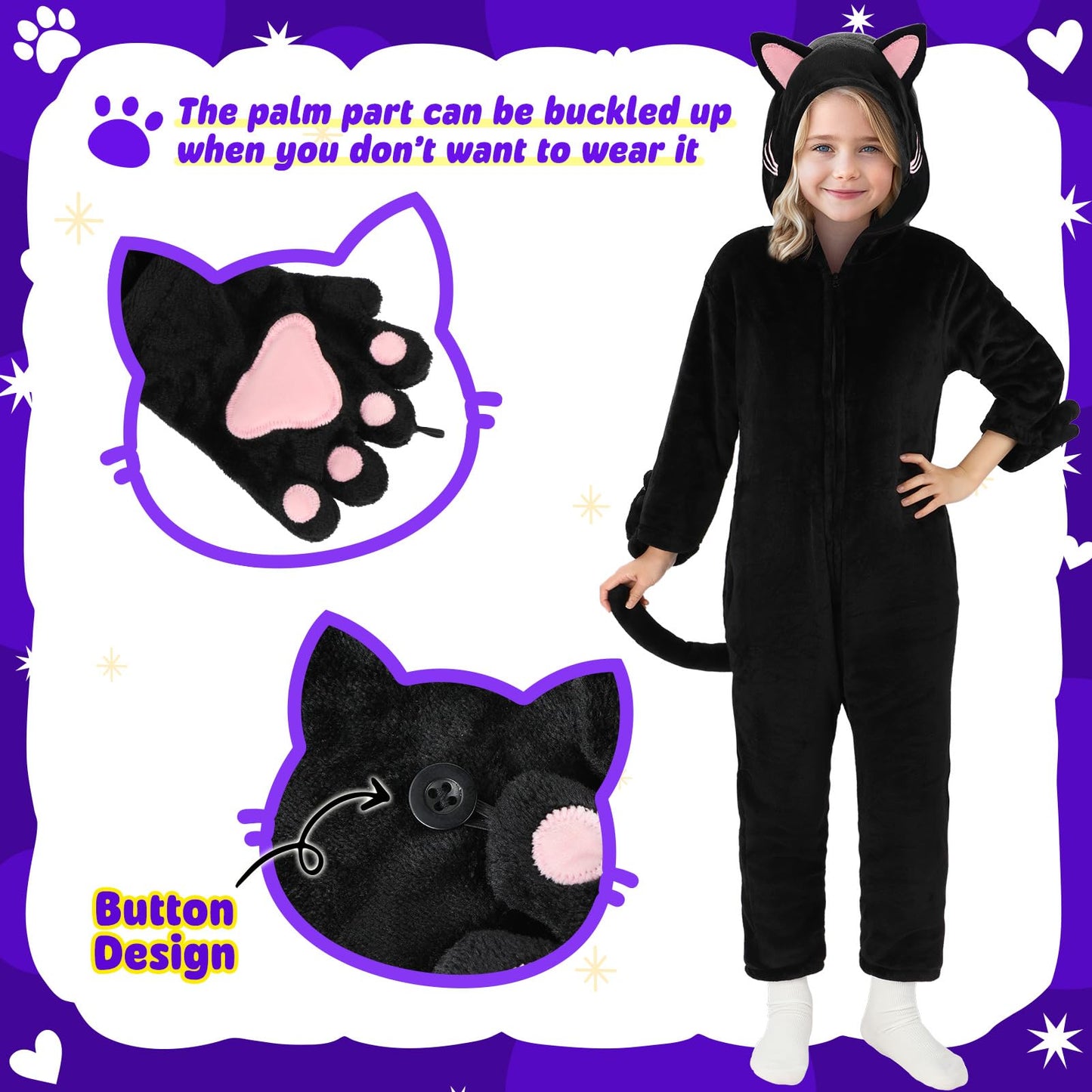 Joycover Cat Costume For Girls, Black Cat Costume For Girls Kids Dress Up, Onesie Cat Noir Costume, Role Play Halloween Costumes