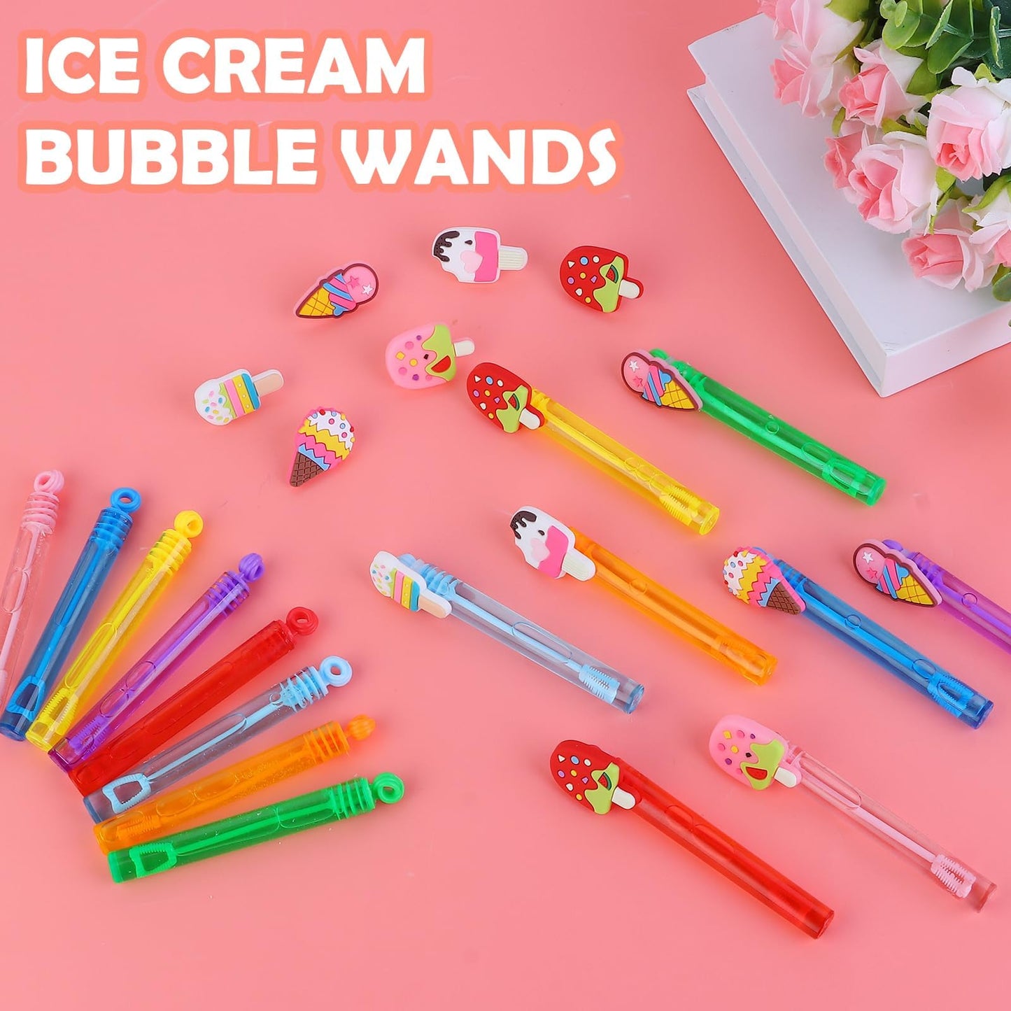 48 Pieces Mini Ice Cream Bubbles Wands Ice Cream Theme Party Favors Party Supplies Decorations For Kids Adults Goodie Bag Filler