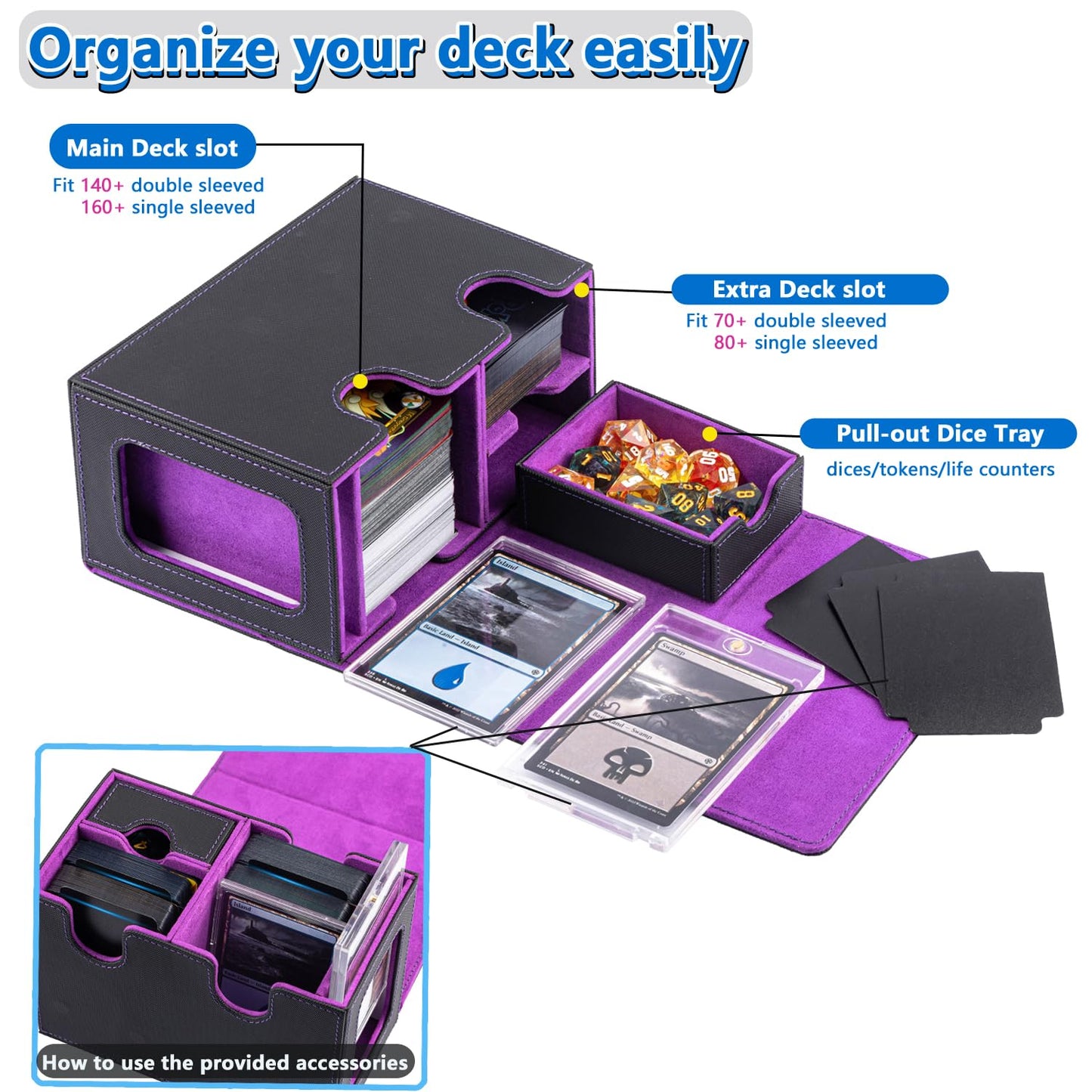 Mtg Deck Box For Commander With Dice Tray,Designed For Mtg Commander Card Deck Box Fits 200+ Double Sleeved Cards,Card Storage B