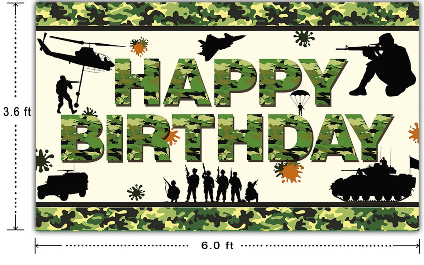 6 X 3.6Ft Camouflage Happy Birthday Banner Camouflage Birthday Party Backdrop Army Solider Military Camo Birthday Party Decorati