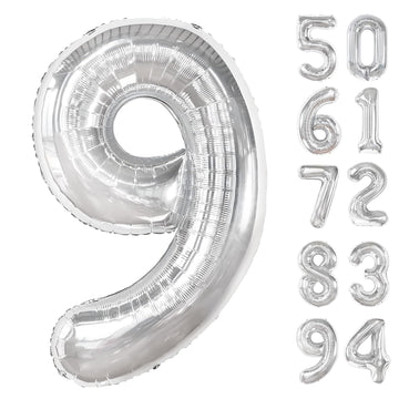 Silver 9 Balloon, Number Balloons 40 Inch, 9Th Giant Birthday Decorations For Boys Girls,19Th 29Th Silver Party Decorations Supp