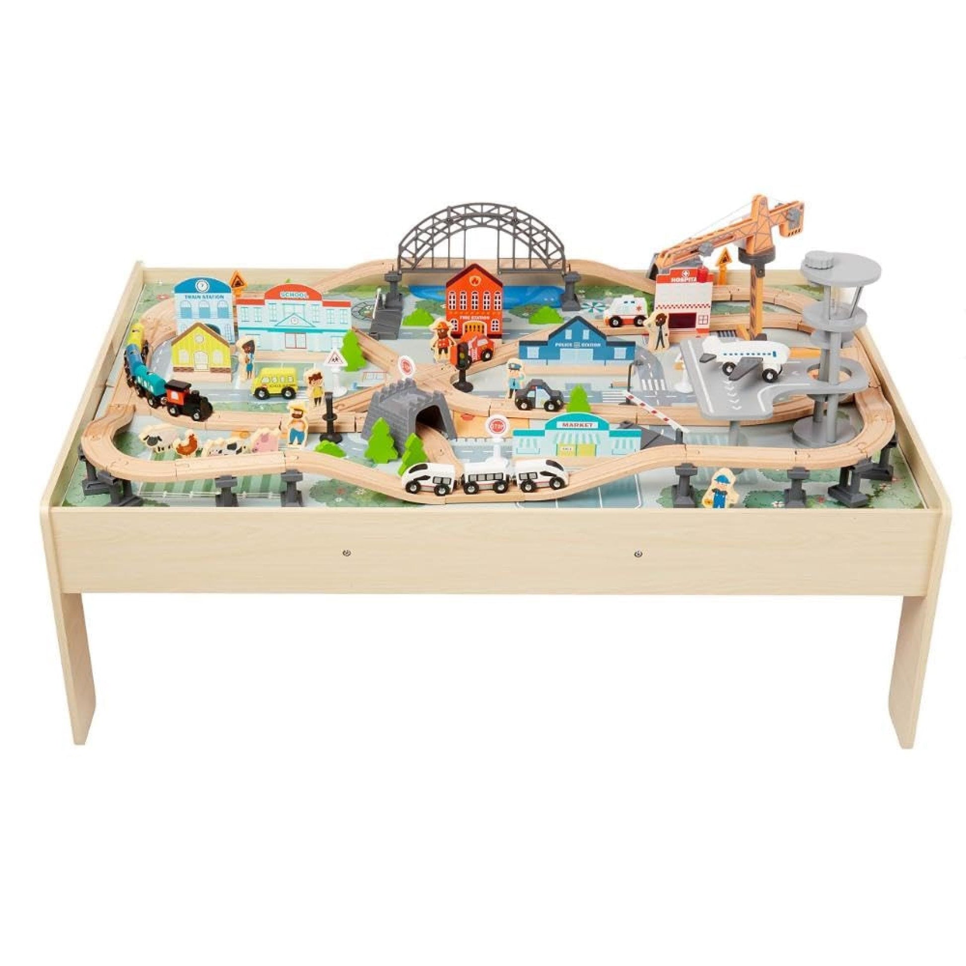 large online retailer Basics 120 Piece Wooden Train Set and Table-kids Gift for Age 3Y+  Multi  47.4 x 33.46 x 16.14 inches
