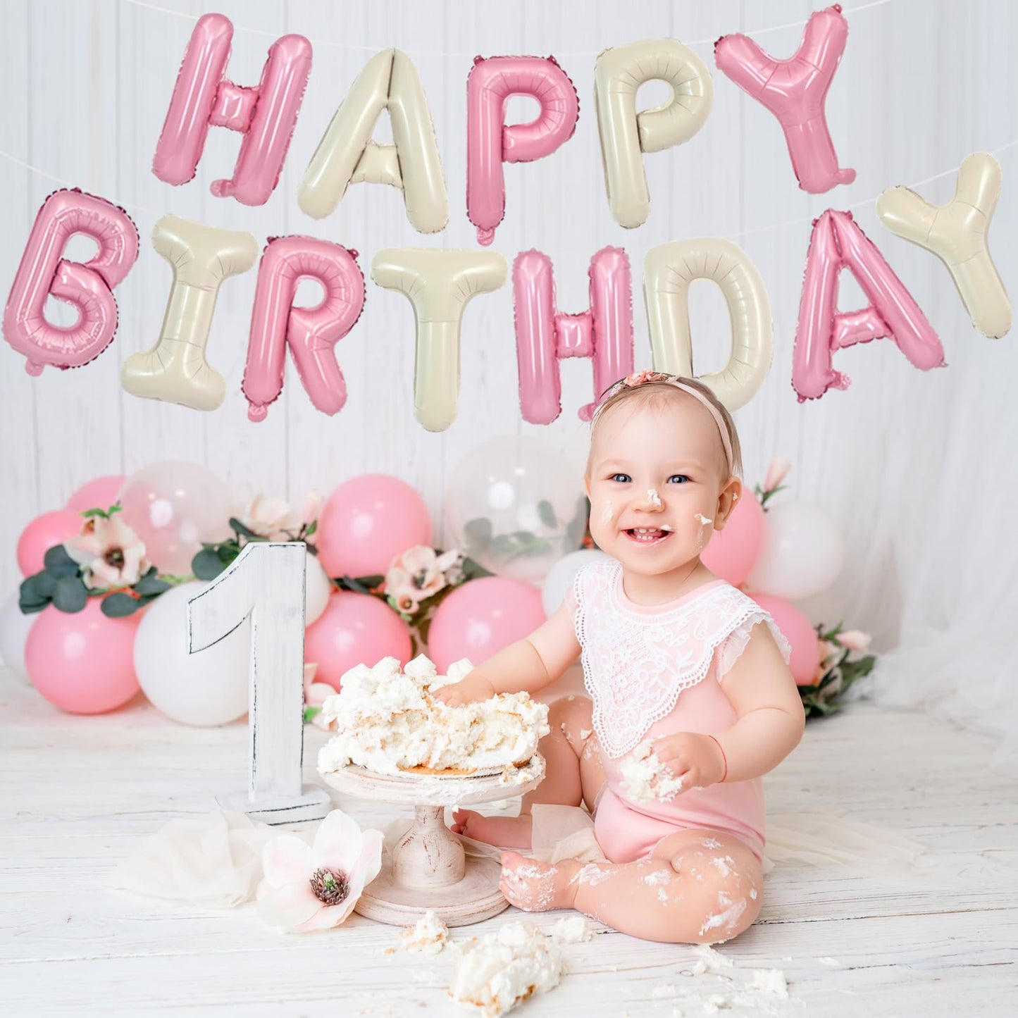 TONIFUL Happy Birthday Balloons with Ribbon Straw 16 Inch Mylar Letters Balloons Sign Banner Bunting Reusable for Girls Boys Kid