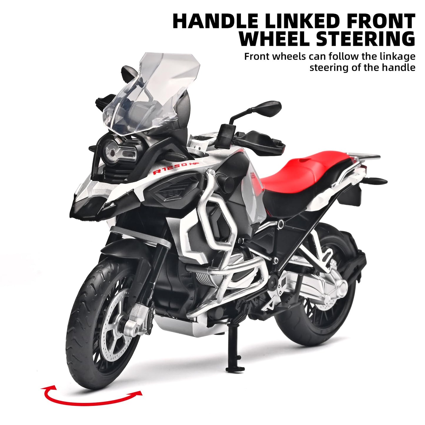 RZAPE Diecast Motorcycle Model Kit 1/12 Scale R1250 GS ADV Model Motorcycles,Kids Motorcycles Toy Front Wheel Can Be Steered Lef
