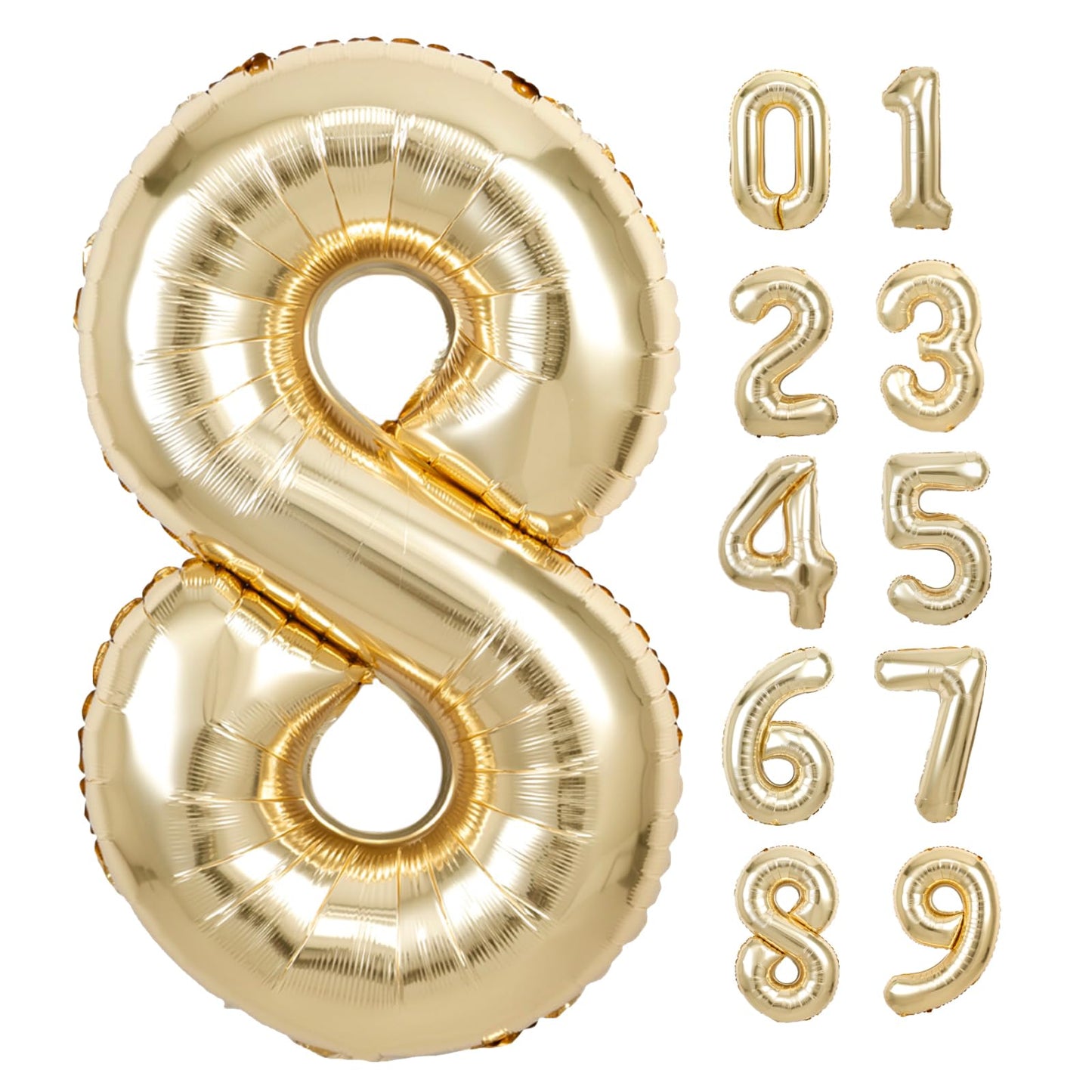 40 Inch Giant White Gold Number 8 Balloon, Helium Mylar Foil Number Balloons For Birthday Party, 8Th Birthday Decorations For Ki