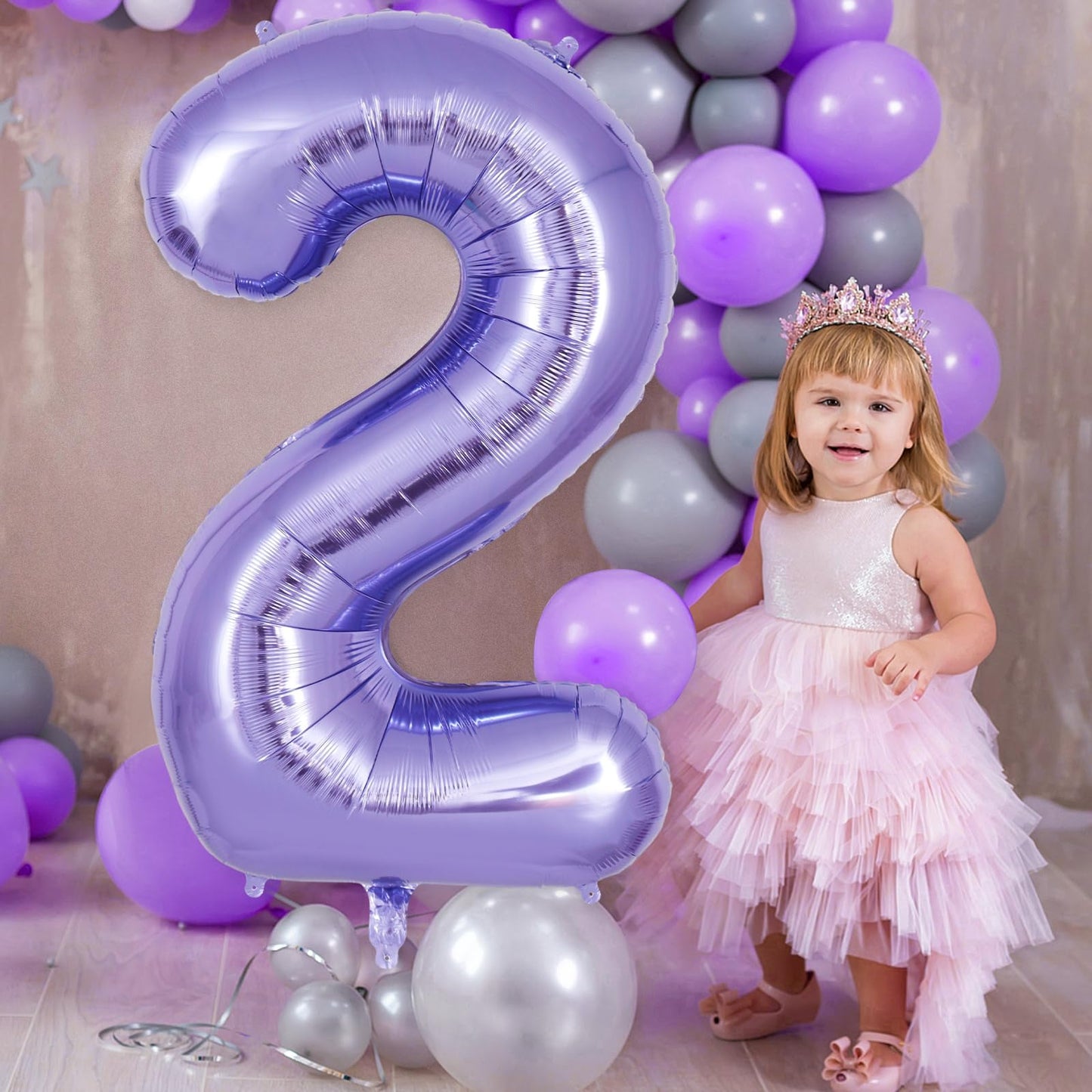 Purple Number 2 Balloon 40 Inch, Big Large Foil Helium Number Balloons, Giant Mylar Number 2 Balloons For 2 Year Old Birthday An