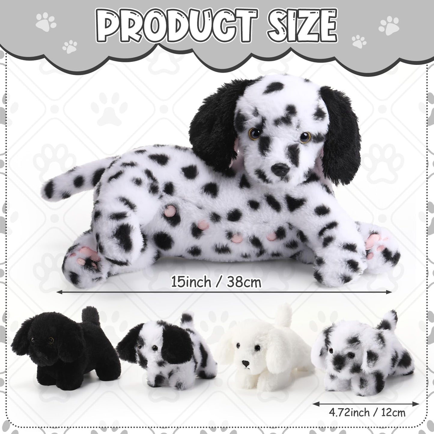 HyDren 5 Pcs Dalmatian Nurturing Dog Stuffed Animal Sets 15 Inch Soft Cuddly Dalmatian Plush Toys Nursing Mommy Dog with 4 Puppy