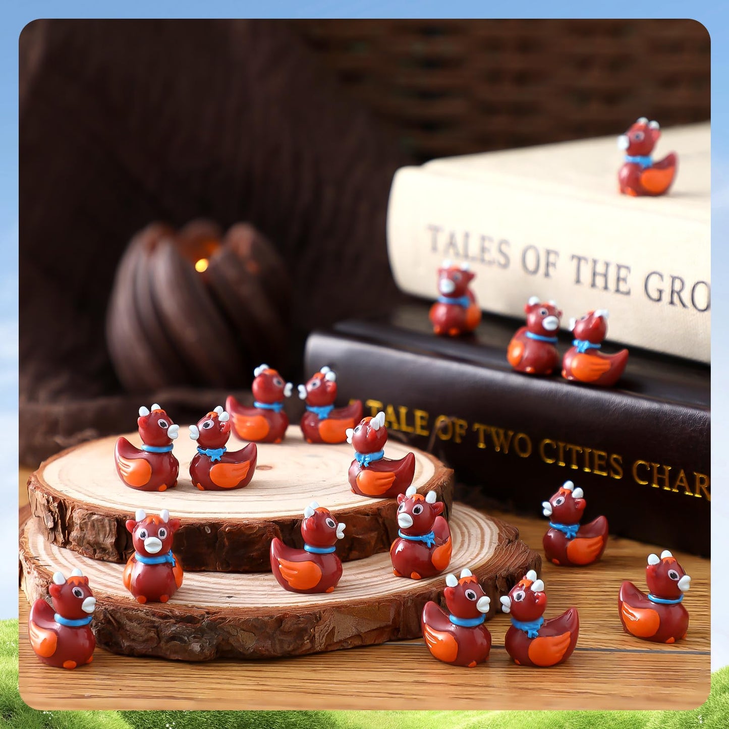 Suzile 50 Pcs Mini Resin Highland Cow Duck Tiny Resin Animals Figures Small Little Highland Cow Ducks Miniature Gift Decor For G