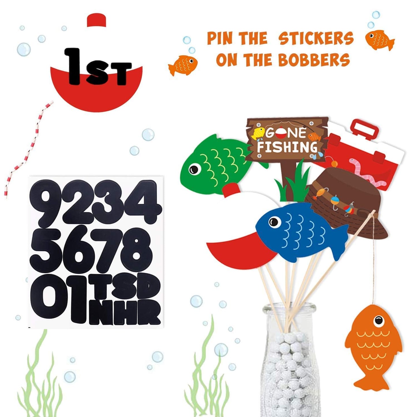 21 Pack Gone Fishing Theme Little Fisherman The Big One Party Centerpiece Sticks Bobber Table Toppers Kids Fishes Reel Fun Birth