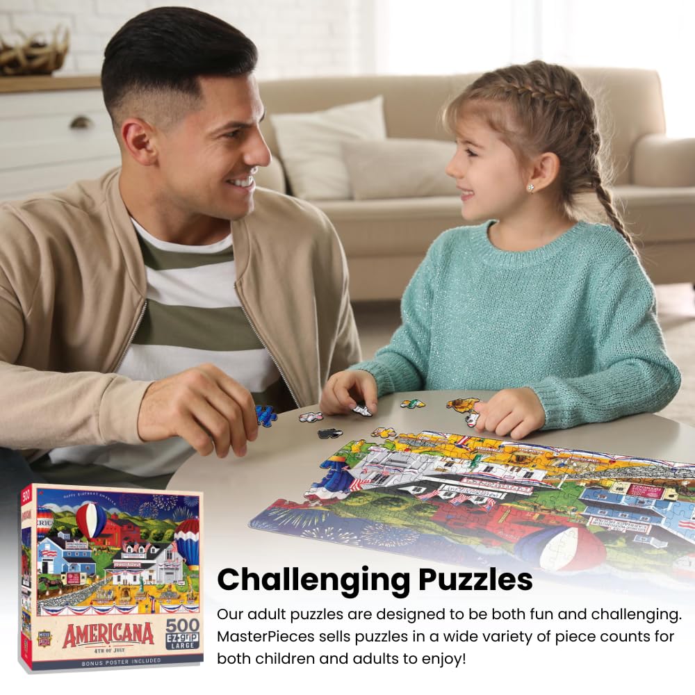 Masterpieces - 500 Piece Jigsaw Puzzle, Large EZ Grip Shapes, 4th of July, Fun for Adults, Seniors, Family, Kids, 19.25 x 26.75